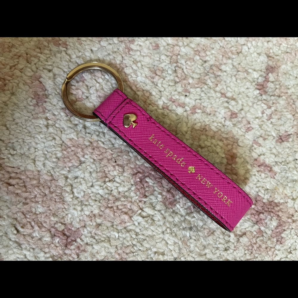 Kate Spade leather keychain key fob hot pink